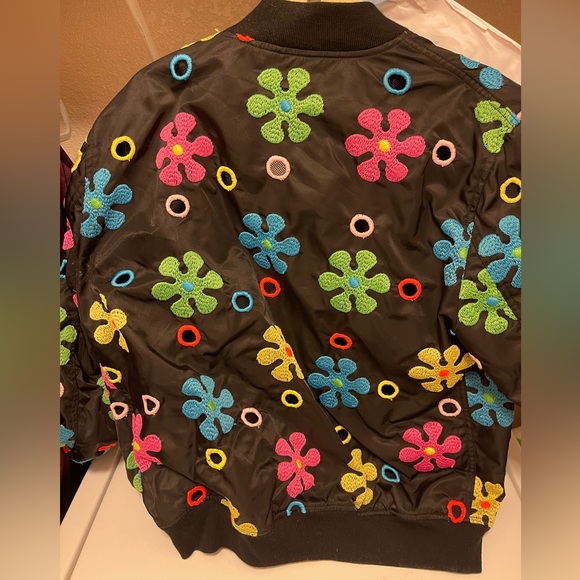 Moschino Embroidered Flower Bomber Jacket, Black~ Unisex - Picture 2 of 5